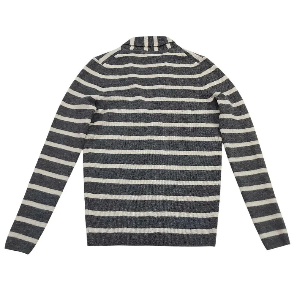 J Crew Sweater Womens XS Gray Striped Baby Alpaca Shawl Collar Knit Travel